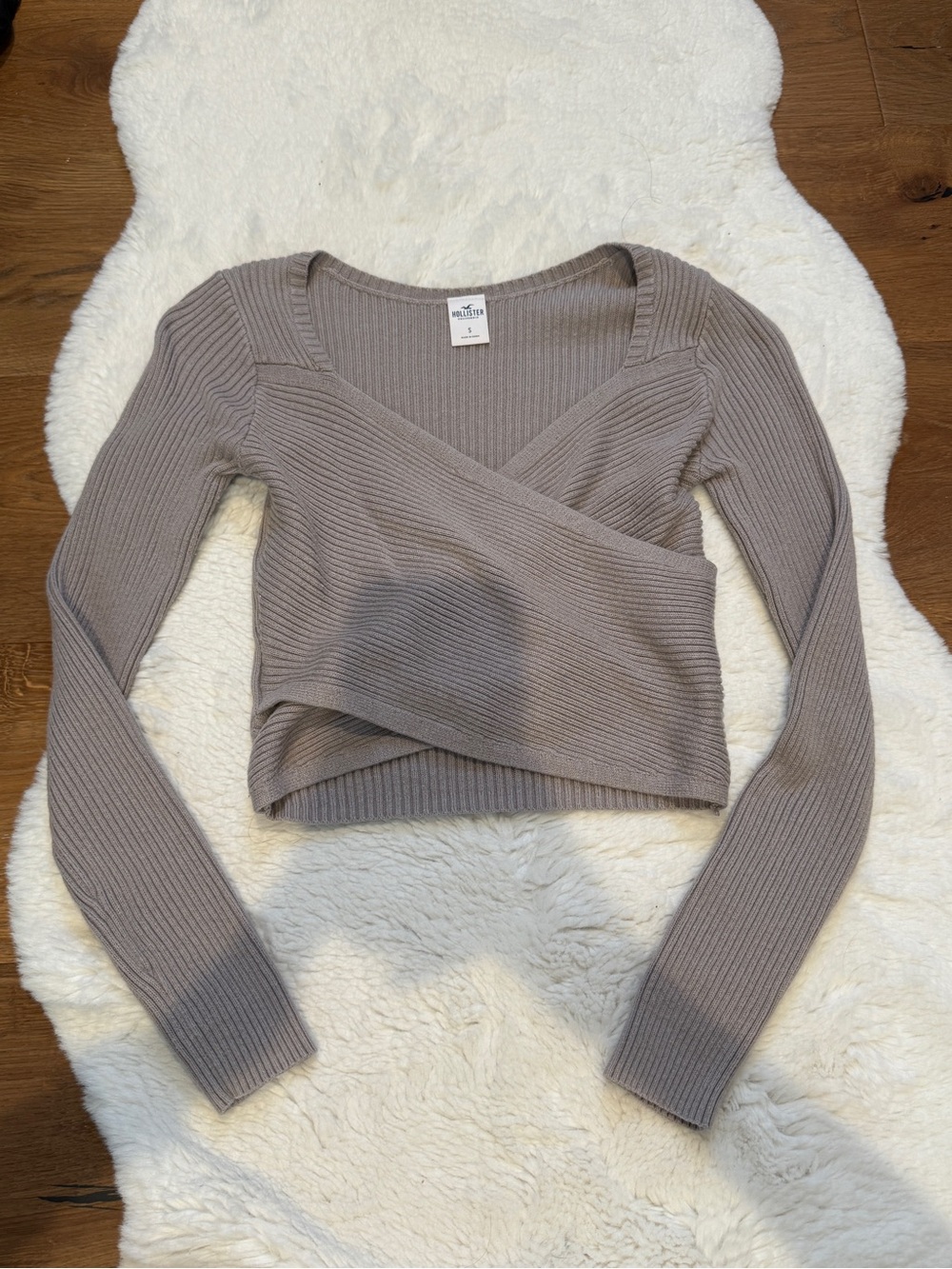 Hollister Taupe Ribbed Wrap Crop Top